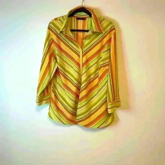 Ninety Melon colors stripe button up 3/4 sleeve shirt size large - Picture 1 of 4